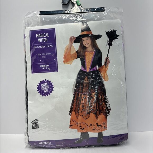 Magical Witch Costume Halloween Fancy Dress Size 8-10 Skirt Lights‎ Up W/Hat - Picture 1 of 6